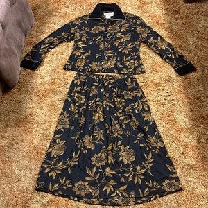 Jessica Howard Women’s 2 Piece Floral Suit Set Pleated Skirt & Long Sleeve Top